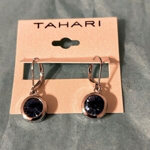 Tahari Blue Crystals Drop Earring Silver Tone NWOT
